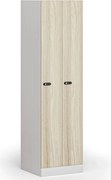 Kovová šatníková skrinka S1 zúžená, 2 oddiely, 1850 x 500 x 500 mm, mechanický kódový zámok, laminované dvere, dub prírodný