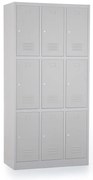 Kovová šatníková skrinka - 9 boxov, 90 x 45 x 185 cm, cylindrický zámok, svetlo sivá - ral 7035