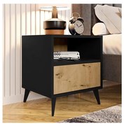 Nočný stolík OVESSI 52x47 cm čierna/dub artisan