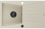 Mexen Cesar, granitový drez 775x470x190 mm, 1-komorový, béžová s čiernym sifónom, 6514771010-69-B