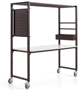 Mobilný multifunkčný stôl TEAMWORK, box na príslušenstvo, panel na náradie, bordová/biela