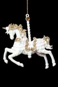 Bielo zlatá vianočná ozdoba koník 11cm