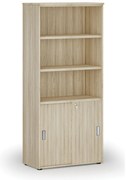 Kombinovaná kancelárska skriňa PRIMO WOOD, zasúvacie dvere na 2 poschodia, 800 x 420 x 1781 mm, dub prírodný