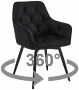Otočná zamatová jedálenská stolička LYON 360 čierna