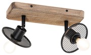 Priemyselné stropné bodové svietidlo čierne s drevom 2-svetlo - Jasmine