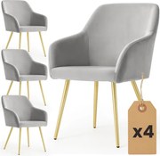Sada štyroch jedálenských stoličiek ESTELLE zamatové, sivé / zlaté nohy (4 ks)