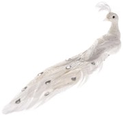 Vianočná dekorácia Páv na klipe biela, 24 x 9 x 6,5 cm