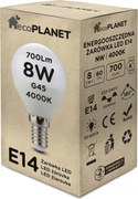 ecoPLANET LED žiarovka E14 - G45 - 8W - 700lm - neutrálna biela