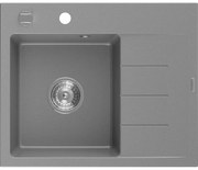 Mexen Ben, 1-komorový granitový drez 600x500x190 mm, ľavý+ chrómový sifón, šedá, 6522605000-71