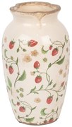 Béžová keramická váza s jahôdkami Wild Strawberries S - Ø 16*27 cm