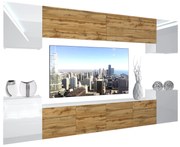 Obývacia stena Belini Premium Full Version dub wotan / bely leski + LED osvetlenie Nexum 63
