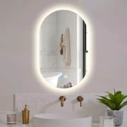 Erga Dalia, oválne LED zrkadlo 50x80cm, 3 farby svetla, zadné osvetlenie, vyhrievacia podložka proti zapareniu, ERG-V01-Dalia-5080-CL