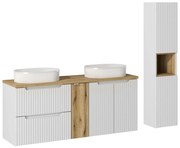 Koupelnová sestava Nova White s deskou a umyvadly 140 cm bílá/dub evoke