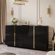 KOMODA SANTINO 4D ČIERNY LESK + ZLATÁ 158 cm