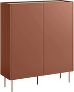 Vysoká komoda Desin 120 cm s dvoma dverami a skrytými zásuvkami - keramická červená / dub nagano