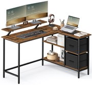Písací rohový stôl s 2 priestrannými zásuvkami, so stojanom na monitor, rustikálny hnedý