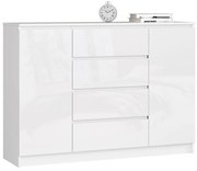 Komoda Kryštof 140 cm 2 skrinky a 4 zásuvky biely lesk