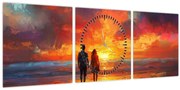 Obraz - Prechádzka na pláži (s hodinami) (90x30 cm)