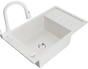 Mexen Elias, 1-komorový granitový drez 795x480x200 mm a drezová batéria Elia, biela, 6511-20-670101-20