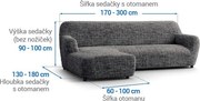 Bielastické poťahy VITTORIA šedá sedačka s otomanom vľavo (š. 170 - 300 cm)