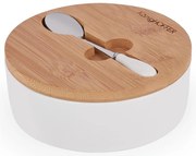 Keramická cukornička s bambusovým vekom 14,5x5 cm biela  + lyžička