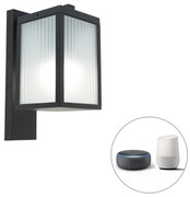 Inteligentná vonkajšia nástenná lampa čierna s rebrovaným sklom vrátane Wifi A60 - Charlois