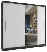 Šatníková skriňa 200 cm Belini čierny mat / biely mat s posuvnými dverami a zrkadlom  MSE SZP1/2/B/1W1L/AL