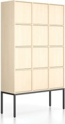 Kancelárska skriňa FRAME, čierna podnož, 12x dvere, 1299 x 450 x 2185 mm, PUSH-lock, breza