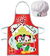 Vianočná zástera s kuchárskou čiapkou Mickey &amp; Minnie Mouse - 2 diely - pre deti 3 - 8 rokov