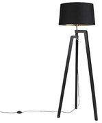 Trojnohá stojaca lampa s tienidlom z bavlny čierna so zlatom 50 cm - Puros