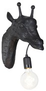 Vintage nástenná lampa čierna - Zviera Žirafa