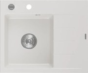 Mexen Ben Granitový drez s 1 komorou a odkvapkávačom, ľavý 600 x 500 mm, biely, sifón chrómový - 6522605000-20
