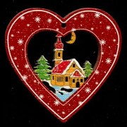 AMADEA Drevená ozdoba farebné srdcia s kostolom 6 cm