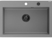 Mexen Elix, 1-korový granitový drez 700 x 500 mm, šedá, čierny sifón, 6526701005-71-B
