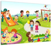 Sklenený obraz detských radovánok na pieskovisku (70x50 cm)