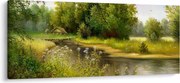 Obraz - Rieka pri lese, olejomaľba (120x50 cm)