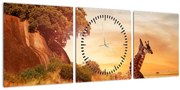 Obraz - Žirafy v Afrike (s hodinami) (90x30 cm)