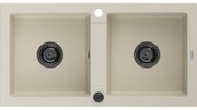 Mexen Mario, granitový drez 820x436x161 mm, 2-komorový, béžová s čiernym sifónom, 6504822000-69-B