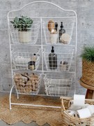 Biely antik kovový regál s košíkmi Fil de Fer - 76 * 24 * 122cm