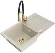 Mexen Pablo, granitový drez 752x436x161 mm, 1-komorový a drezová batéria Aster, béžová, 6510-69-73450-57-G