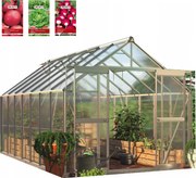 Skleník z polykarbonátu záhradný 4x3 zasúvací silný 429x244 cm 3x4 strieborný