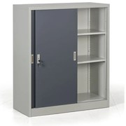 Kovová skriňa s posuvnými dverami, 2 police, 1000 x 1200 x 450 mm, tmavo sivá