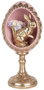 Zlato-ružová dekorácia králik vo vajíčku na podstavci - 11*10*21 cm