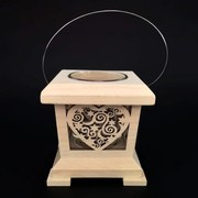 AMADEA Drevený lampáš s motívom srdca, masívne drevo, 9x9x9 cm