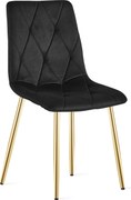 Čierna zamatová jedálenská stolička LIBRA so zlatými nohami