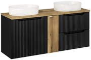 Závěsná skříňka Nova Black Beyond s deskou a umyvadly 140 cm černá/dub evoke