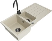 Mexen Andres granitový 1,5-komorový drez s odkvapkávačom a kuchynskou batériou Telma, Béžová - 6515-69-670200-70