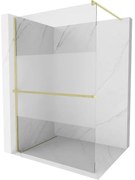Mexen Kioto+, sprchová zástena Walk-In s poličkou a vešiakom 110 x 200 cm, 8mm číre sklo-námraza, zlatý matný profil, 800-110-121-55-35