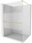 Mexen Kioto+, sprchová zástena Walk-In s poličkou a vešiakom 110 x 200 cm, 8mm číre sklo-námraza, zlatý matný profil, 800-110-121-55-35