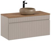Závěsná skříňka Iconic Wiki s deskou a umyvadlem 100 cm kašmír/dub evoke